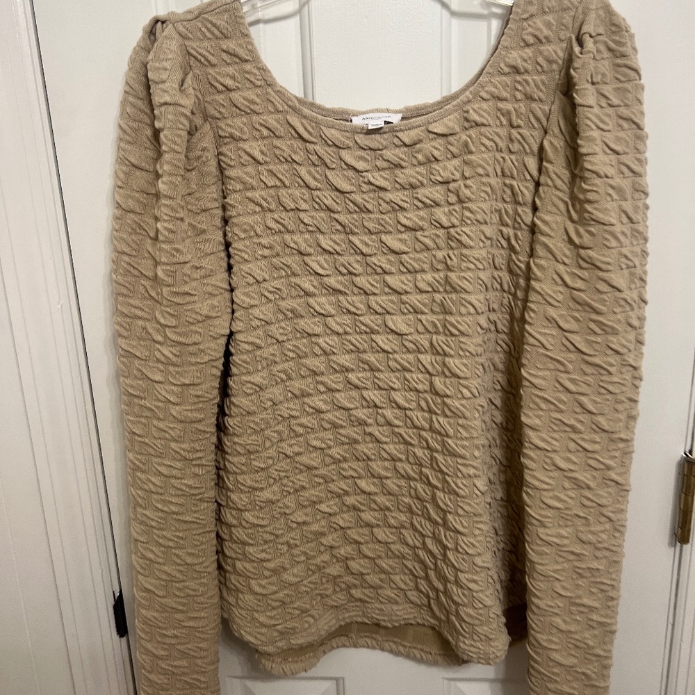 EUC Anniewear Los Angeles Tan Long Sleeve Top Blouse Size Small S